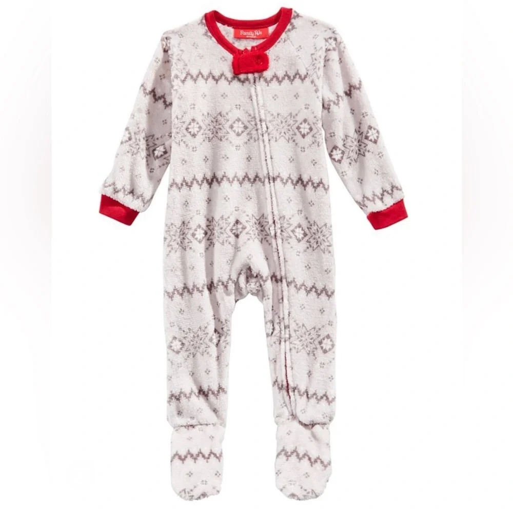 Family PJs Macy’s Baby Toddler Winter Fairisle Fuzzy Footie Holiday Zip Front